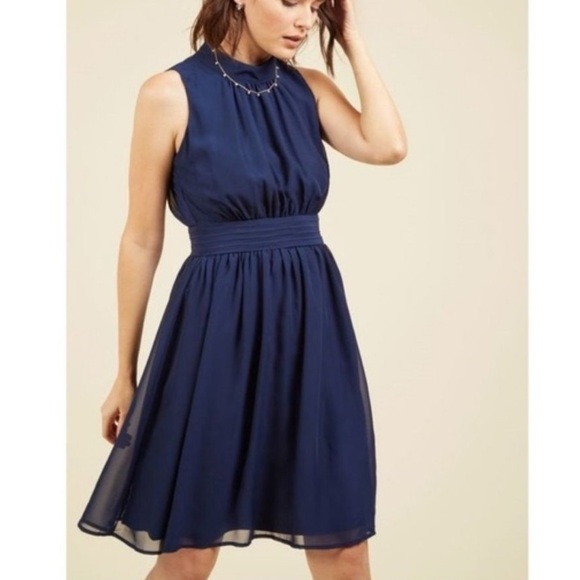 ModCloth Azaela Windy City High Neck Navy Dress Blouson Semi Formal Cocktail XL - Picture 1 of 7